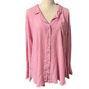 Free People Long Sleeve Button Up Blouse Shirt Pink Shirt Womens Size L